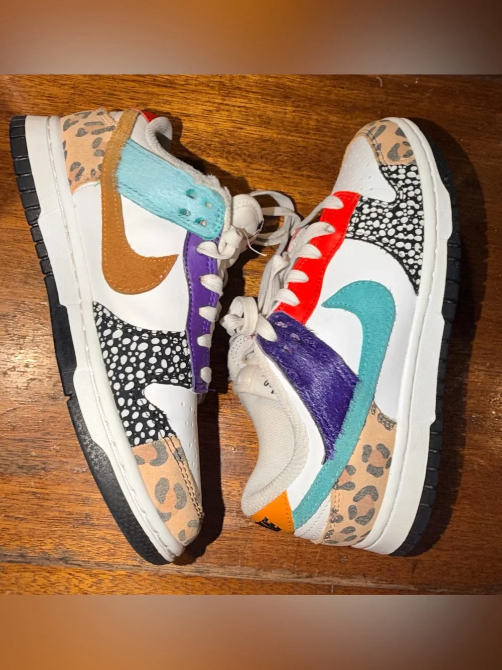 Sz 5.5 Nike Dunk Low GS White Multicolor Animal Print Leather DN3866-100 W